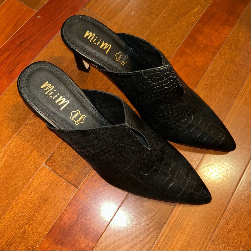 Genuine Leather Black Mules
